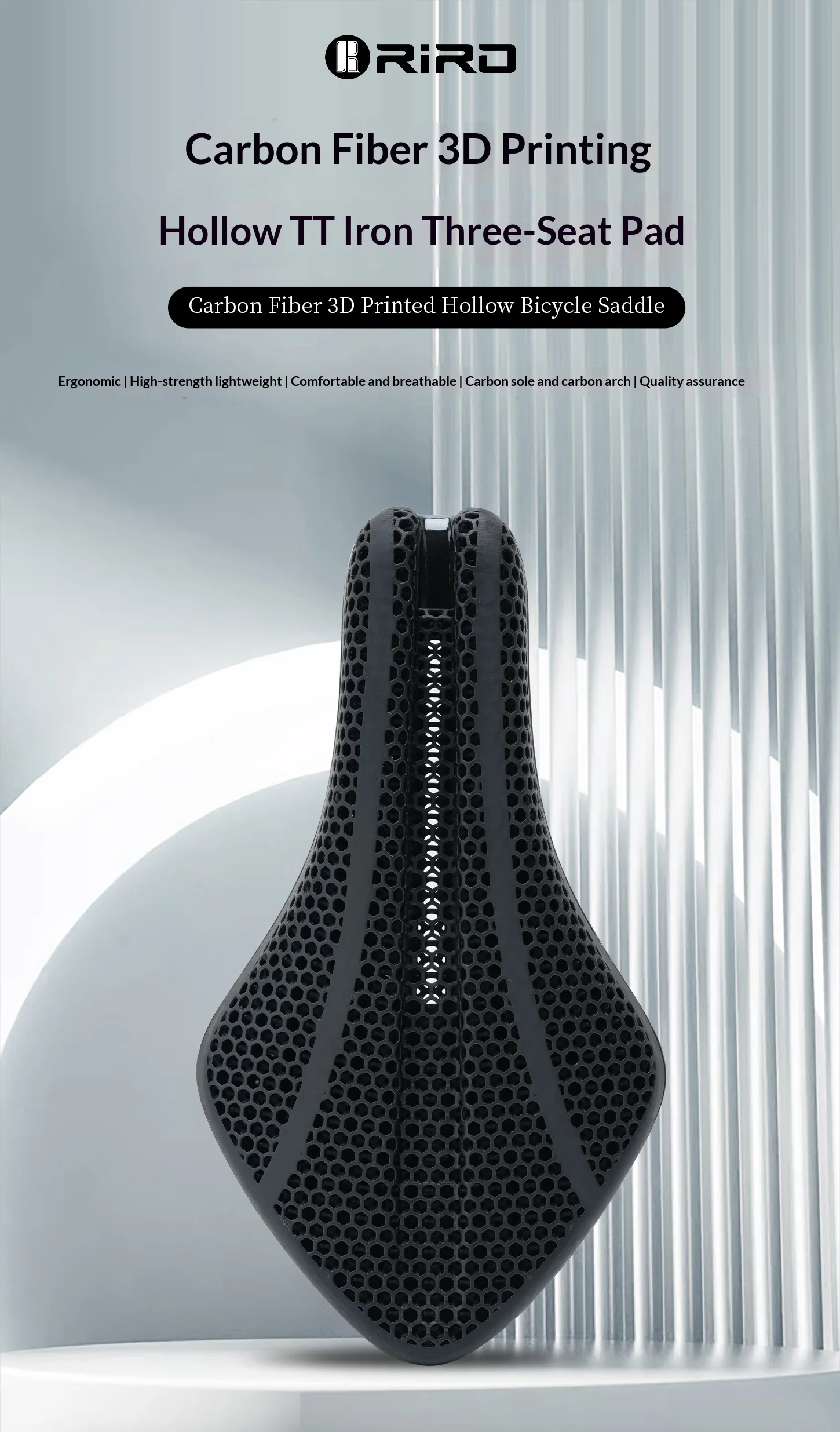 RIRO Carbonfaser 3D-gedruckter Fahrradsattel, hohl, TT Triathlon Fahrradsitz, ultraleicht, Carbon-Schienen, ergonomisch, atmungsaktiv, Rennradteile – Detail 1
