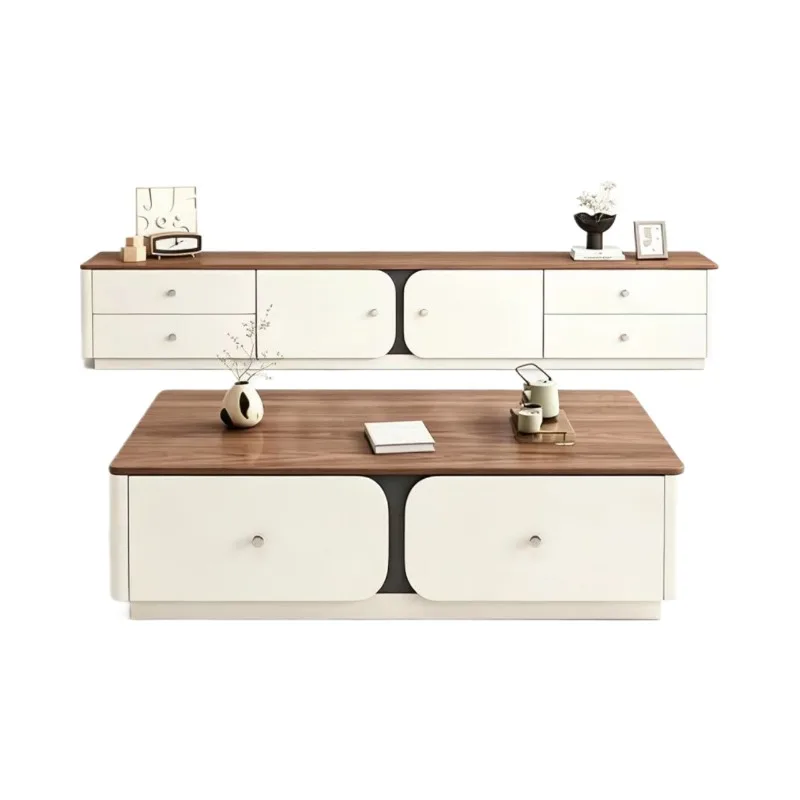 All Solid Wood Contrast Color Combination, Storage Coffee Table TV Cabinet for Small Apartment Living Room