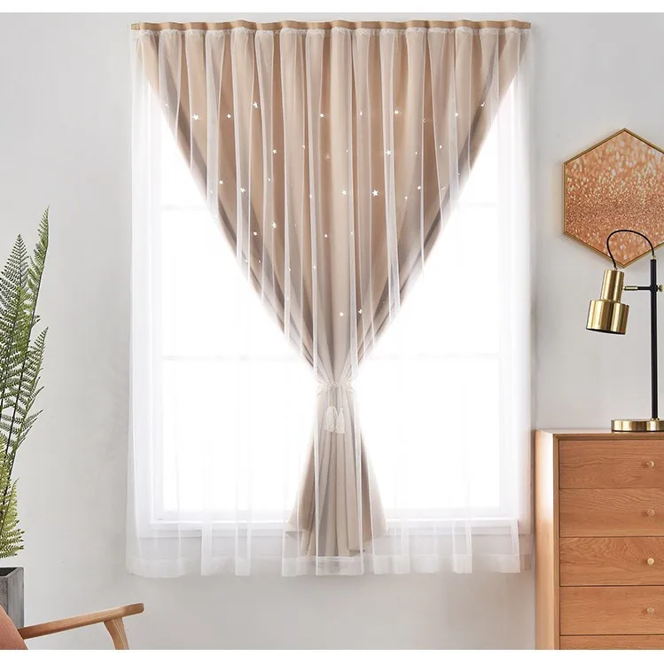 

Blackout Fabric Star Curtains Hollow Star Design No Drill Installation Easy Room Bedroom Cozy Dark Environment