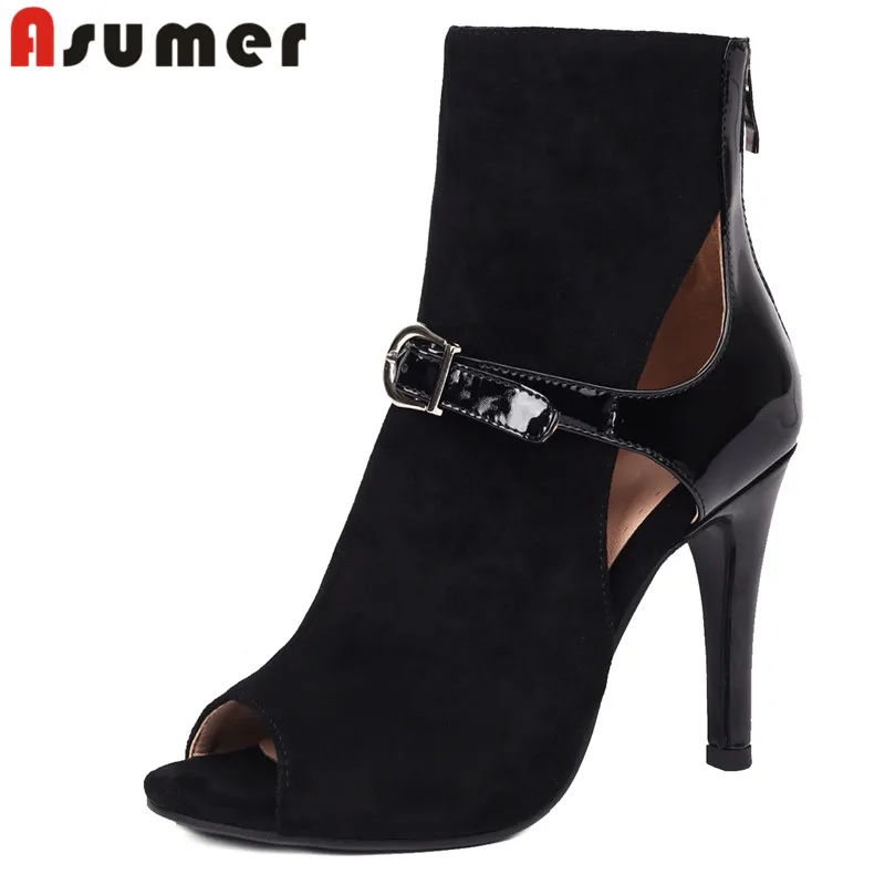 

Asumer 2024 Size 33-46 New Peep Toe Microfiber Summer Boots Sexy Ladies Zipper Dance Shoes Thin High Heels Women Ankle Boots