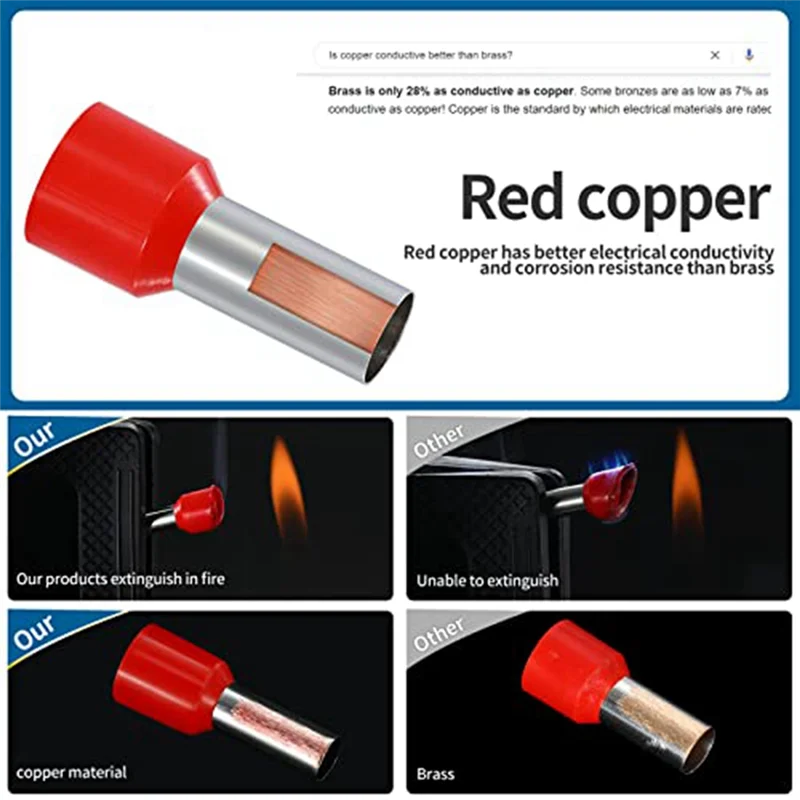 

-PQWN 998PCS Copper Crimp Terminals Insulated Pin Cord End Connectors (14 Sizes) Wire Gauge Range 22-3/0AWG