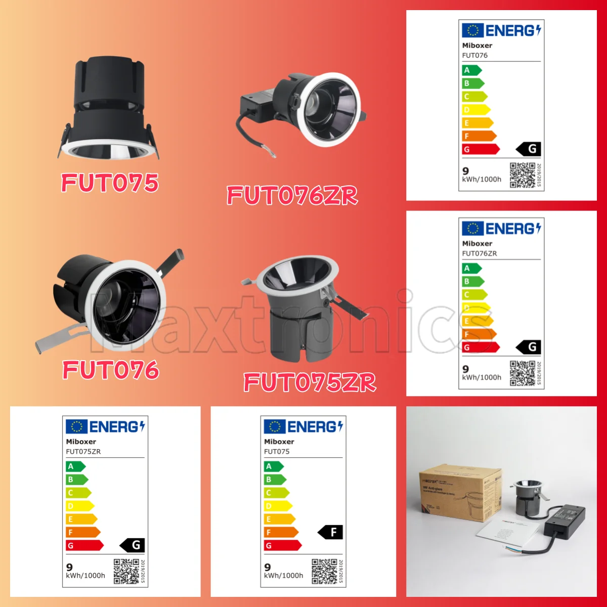 

FUT075 FUT076 FUT075ZR FUT076ZR MiBoxer 9W Deep Anti-glare CCT Dual White LED Downlight Tuya WiFi 2.4G RFWireless RemoteControl