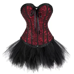 Corset Dress Bustier Skirt Tutu Set  Plus Size Lace Up Gothic Victorian Lolita Vintage Sexy Exotic Burlesque Korsett