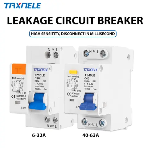 RCBO MCB 32A 63A DZ30LE DZ40LE EPNL DPNL 230V 1P+N 잔류 전류 회로 차단기 과전류 및 단락 전류 누설 보호