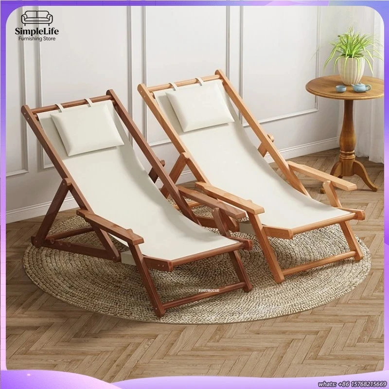 

Outdoor Folding Beach Chair Canvas Sun Lounger for Balcony Garden Courtyard Camping Patio Relaxation Leisure Lounge Chair
