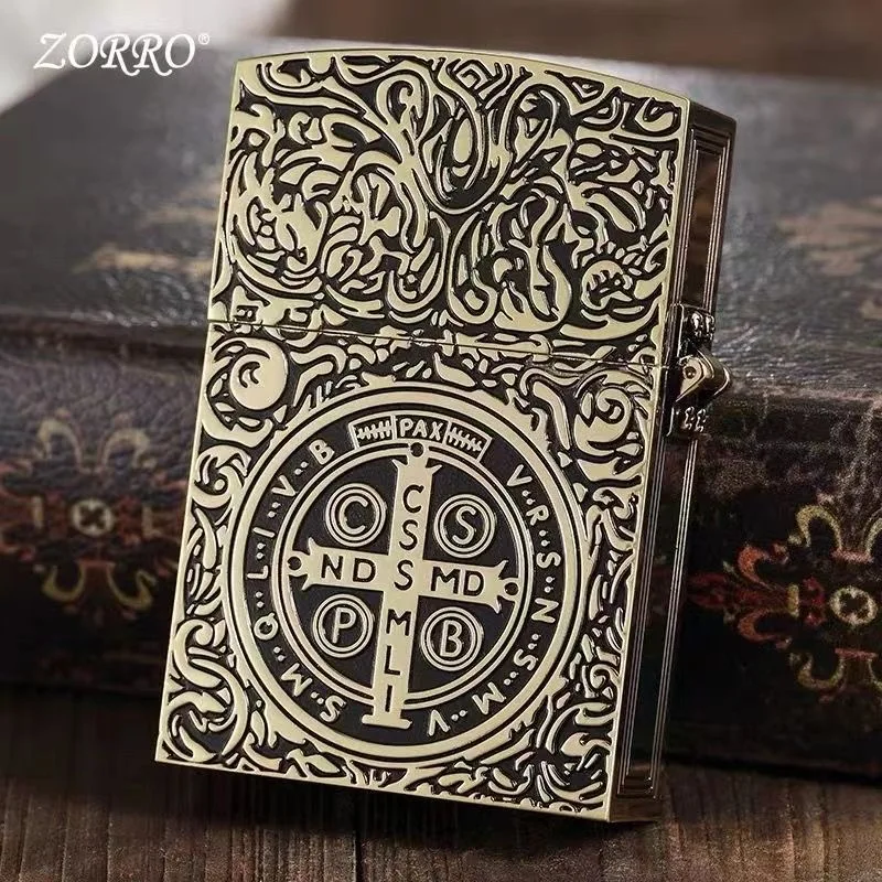 Zorro Brass Kerosene Lighter 1:1 Constantine Collection Deep Carved Pattern Creative Men\'s Smoking Accessories