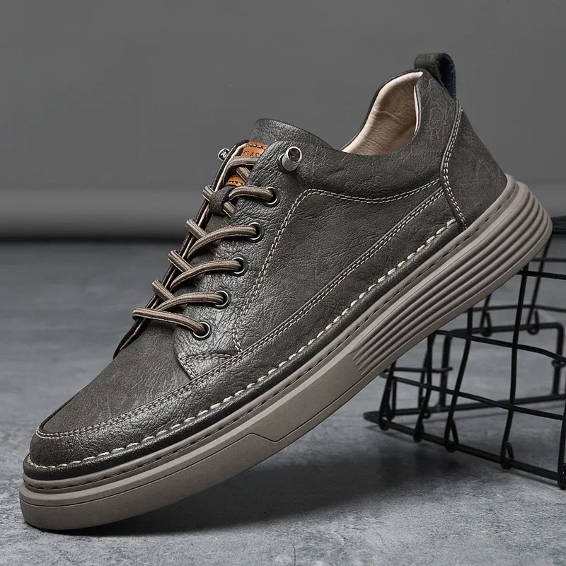 Sapatos Oxford de couro genuíno para homens, tênis ao ar livre respirável, sapatos de couro artesanal, sapatos casuais, verão
