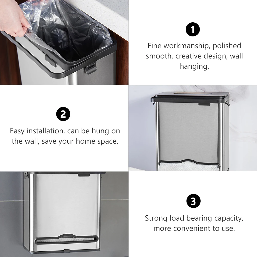 

1Pcs High Quality Stainless Steel Wall Hanging Trash Can Easy Installation Garbage Container