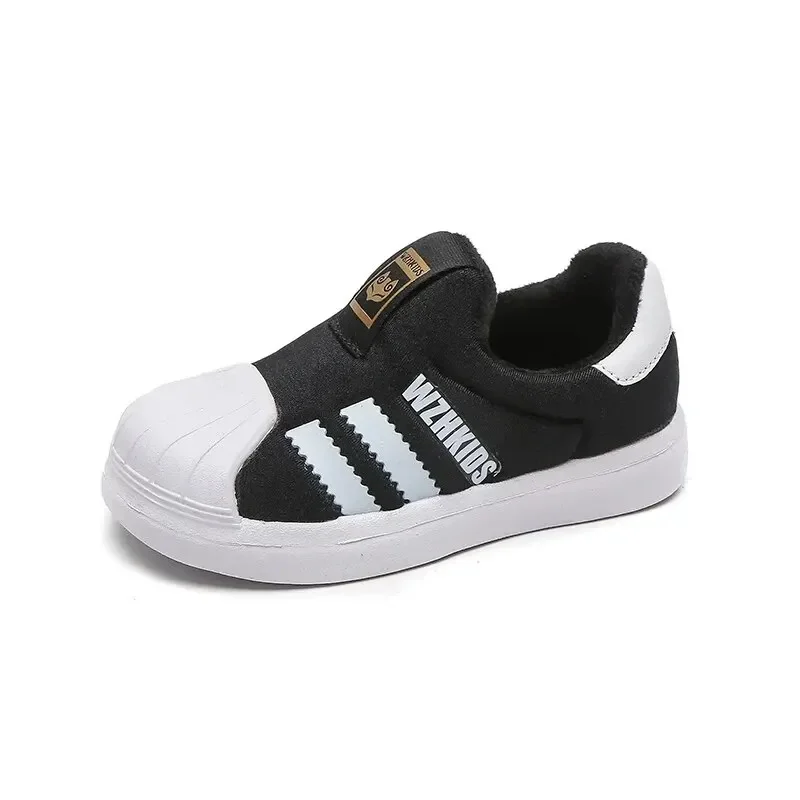 Winter Children Sports Shoes Boys Double Cotton Small White Shoes Slip-on Shell Head Kids Girls