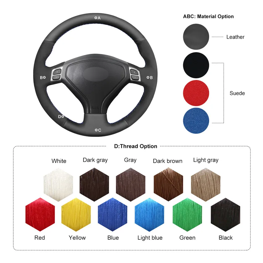 DIY Hand-Sewn Anti slip PU Leather Suede Steering Wheel Cover Wrap for Subaru Forester Legacy Outback Liberty Car Accessories