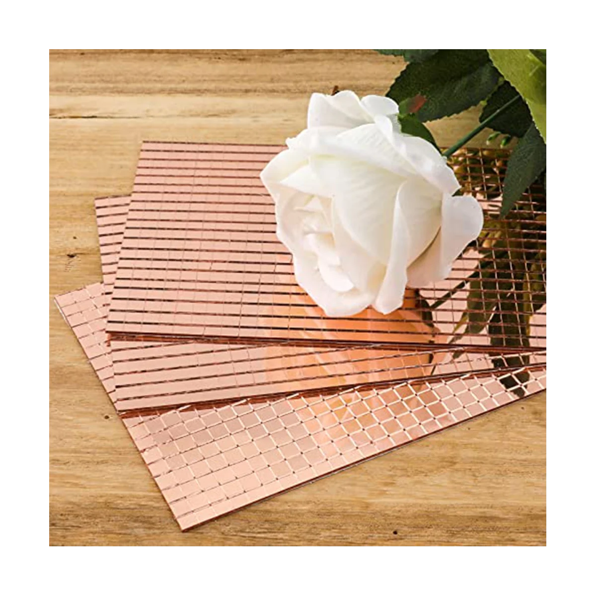 6000Pcs Self-Adhesive Mirrors Mosaic Tiles, 10 Sheets Glass Tile 5X5mm Glass Mirrors Mosaic Tiles Sticker (Rose Gold)