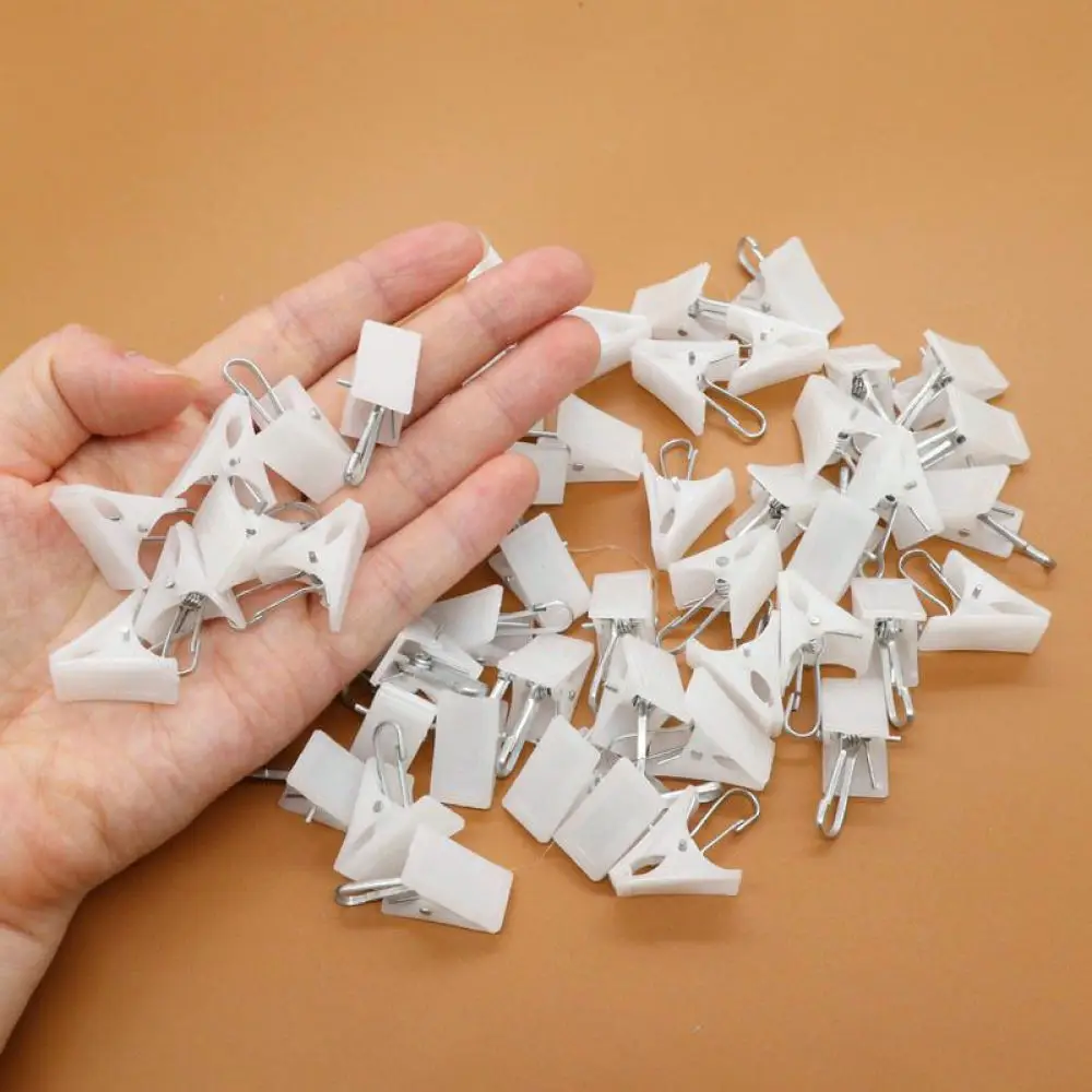 White Plastic Clamps Thickened Design Home Storage Pegs For Window Screen Bathroom Shower Curtain Secure Hanging Hook Tool