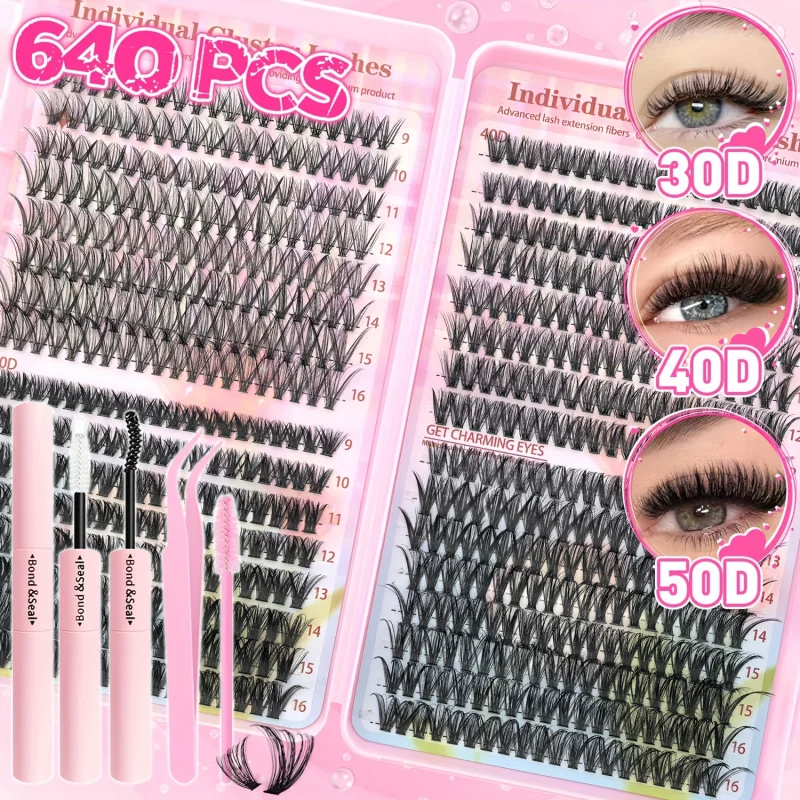 

640 шт. набор для наращивания ресниц 345D D завитки кластера ресниц смешанной длины 9–16 мм естественный вид «сделай сам» дома идеальные начинающие