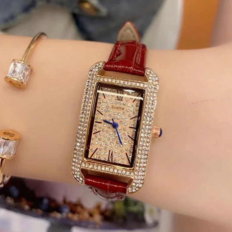 Elegant Women'S Wristwatch, Rectangular Leather Strap Fashion Watch For Women, Trendy Ladies' Watch, Stylish Quartz Watch.