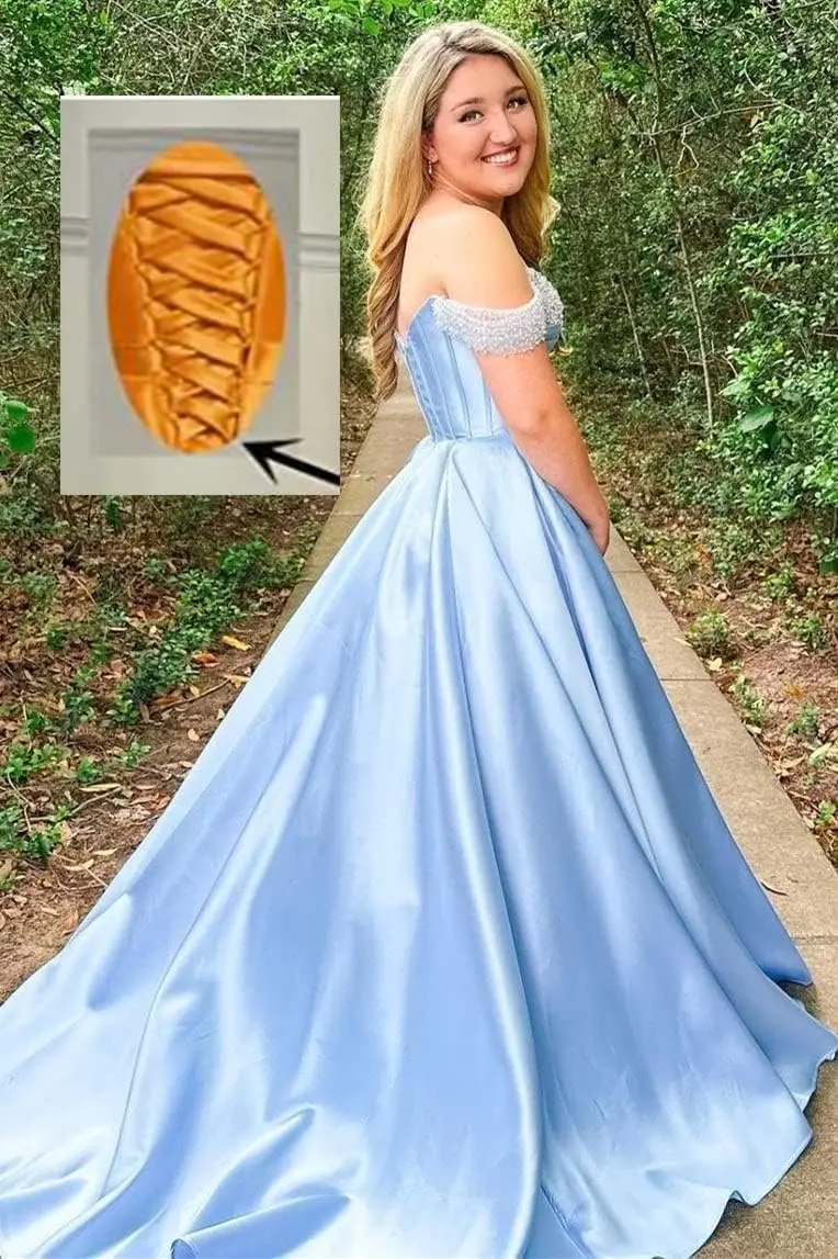 오프숄더 새틴 프롬 드레스 비즈 장식 스위트하트 볼 가운 우아한 A라인 웨딩 드레스 신부용 정장 드레스 이브닝 드레스