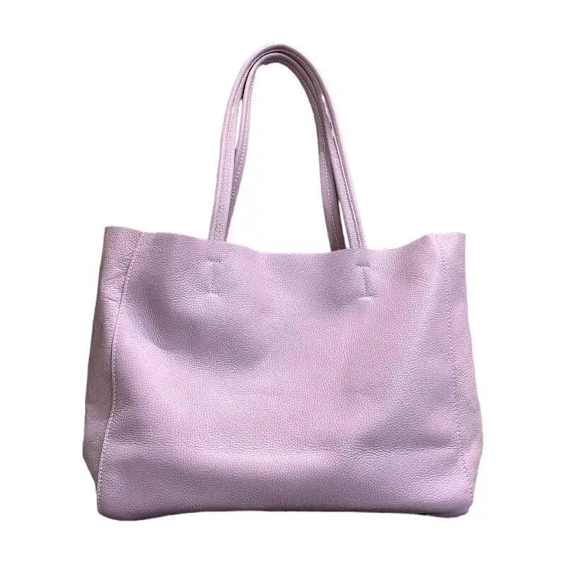 Sac à main de luxe en cuir véritable pour femmes, fourre-tout décontracté, à la mode, de plage, populaire, en peau de vache souple, à bandoulière, Shopping