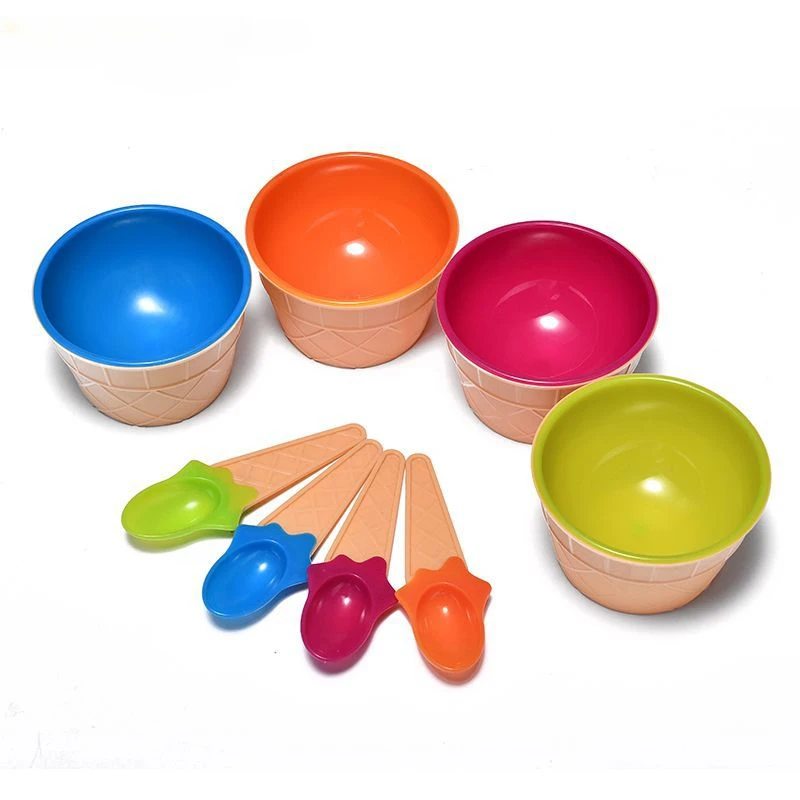 Egg tart small bowl, candy-colored ice cream bowl, creative ice cream bowl, plastic bowl and spoon set