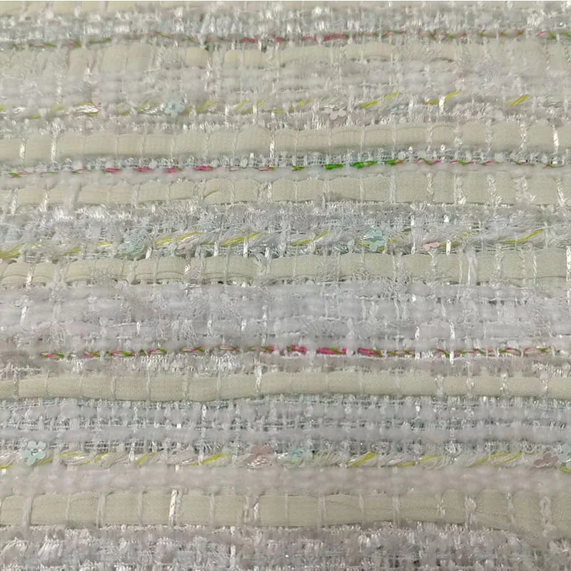 2024 New Fashion White Stripe Tweed Fabric For Women Autumn Coat Skirt Jacket Yarn-Dyed Handbag DIY Cloth Sewing