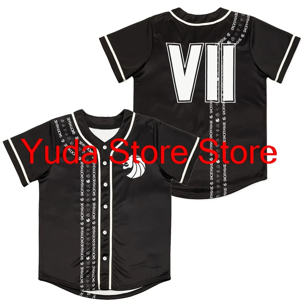 Seven Lions Merch Black Staple Baseball Jersey Men/Women Casual Thin button Baseball uniform Oil Slick Custom Baseball Jersey