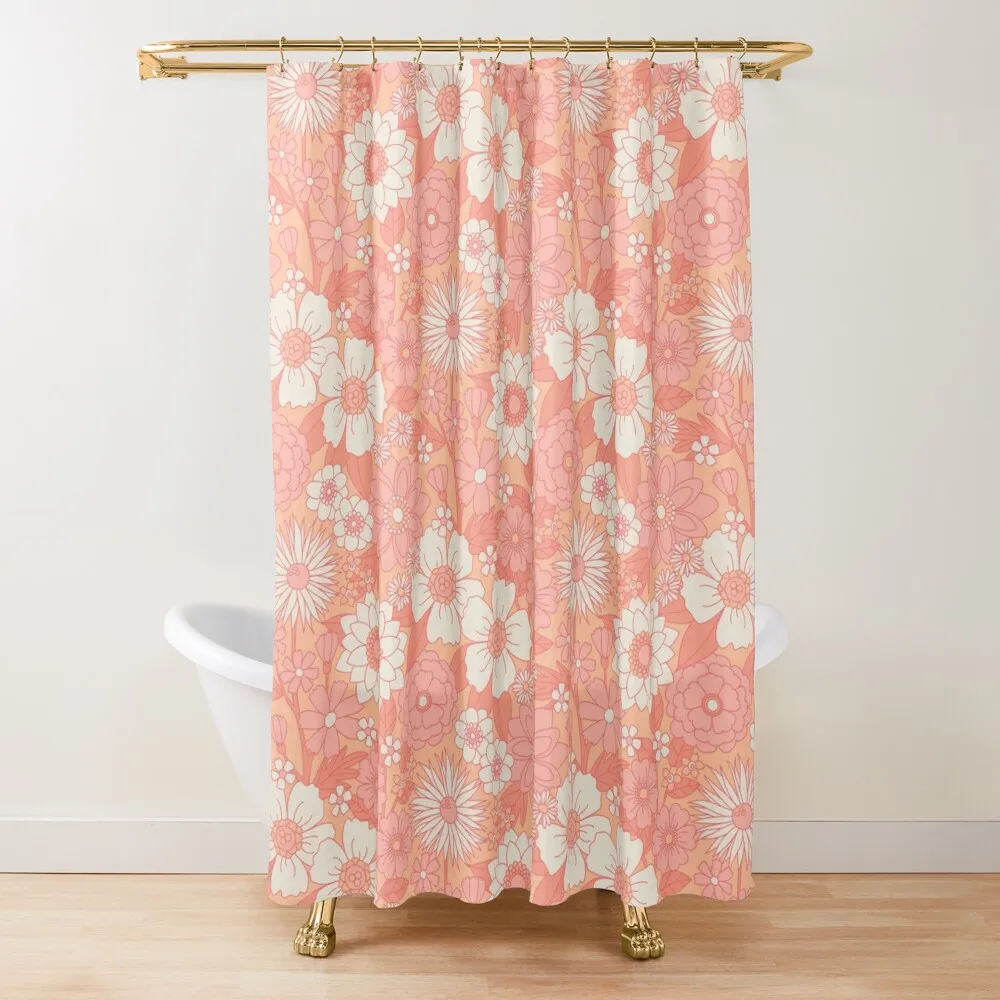 Peachy Keen Retro Floral Shower Curtain Bathroom And Shower Shower Bath Curtain