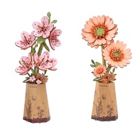 Robotime DIY Wooden Flower Purple Moth Orchid Flower Pink Tulip Chamomile Crafts  Wooden Flower Gift for Mom Wife Friends