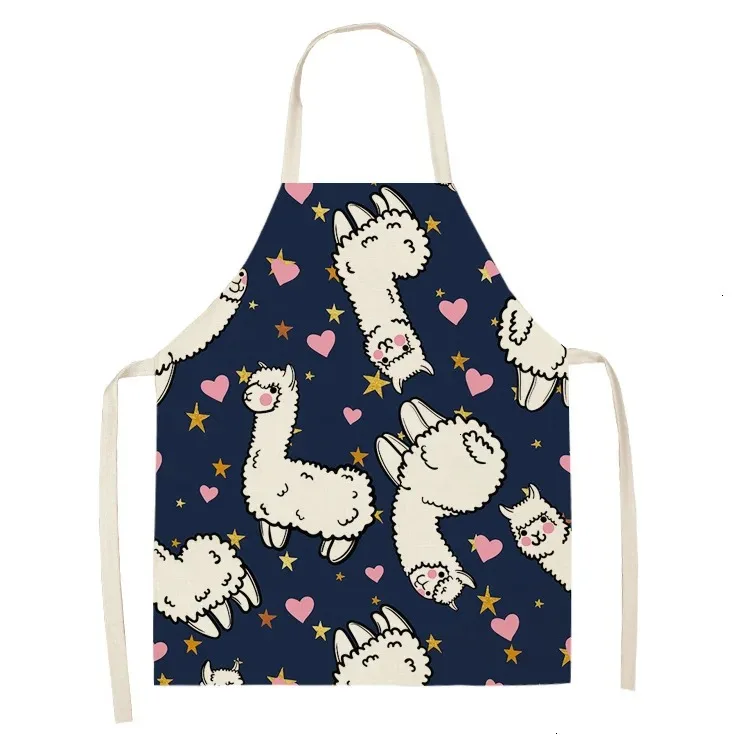 Alpaca Llama Cactus Printed Cotton Linen Sleeveless Aprons Kitchen Women Pinafore Home Cooking Baking Waist Bib