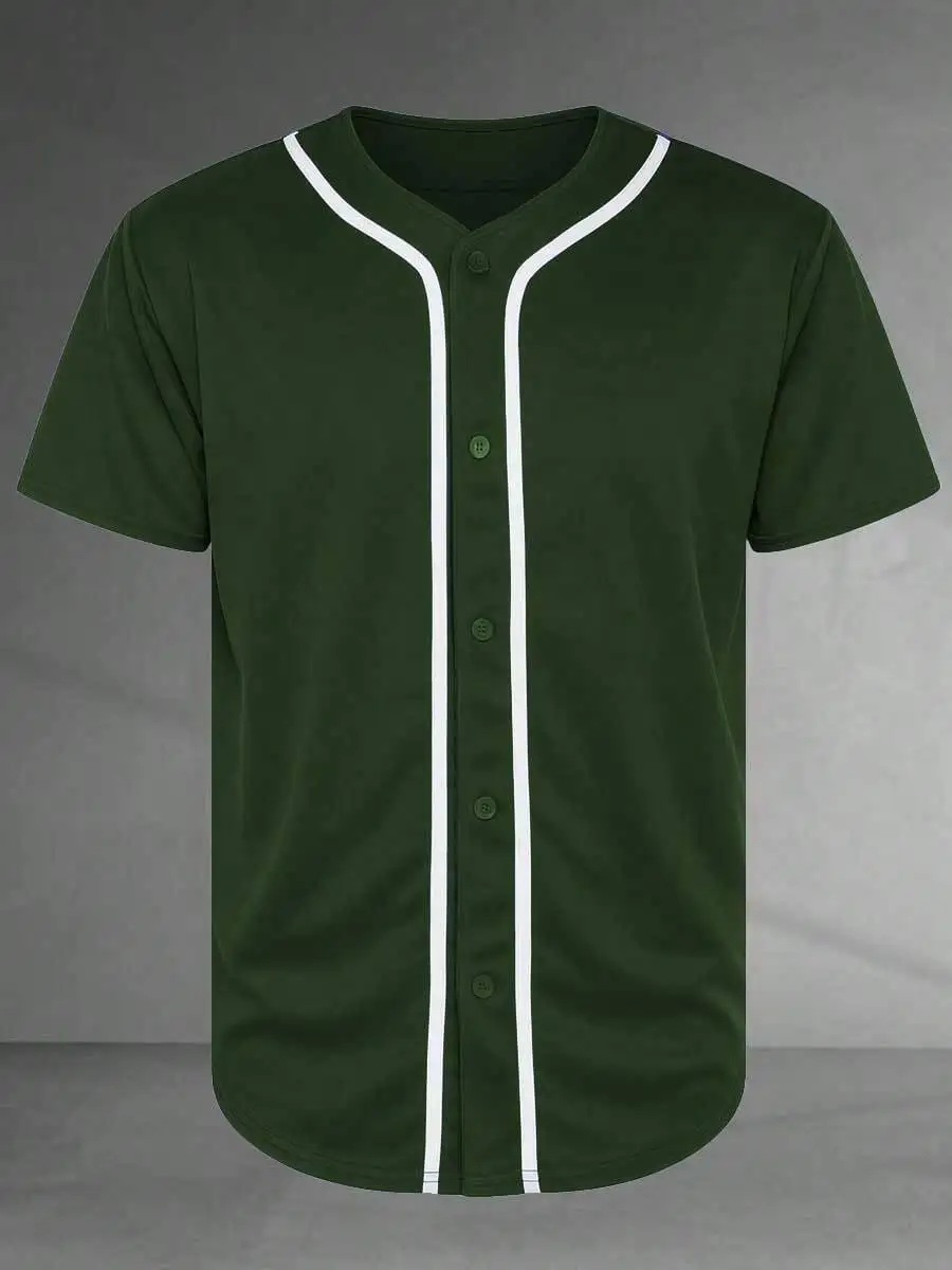 Men's Classic Solid Color Baseball Jersey Plain Casual Button-Up Shirt Short Sleeve Sports Baseball Uniform Suitable For Party