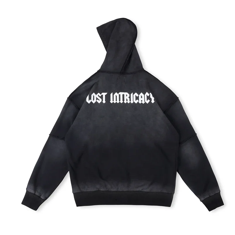 سترة بغطاء للرأس بسحاب من الصوف المفقود بحجر الراين من Streetwear للرجال والنساء بغطاء للرأس كاجوال فضفاض كبير الحجم من القطن #2