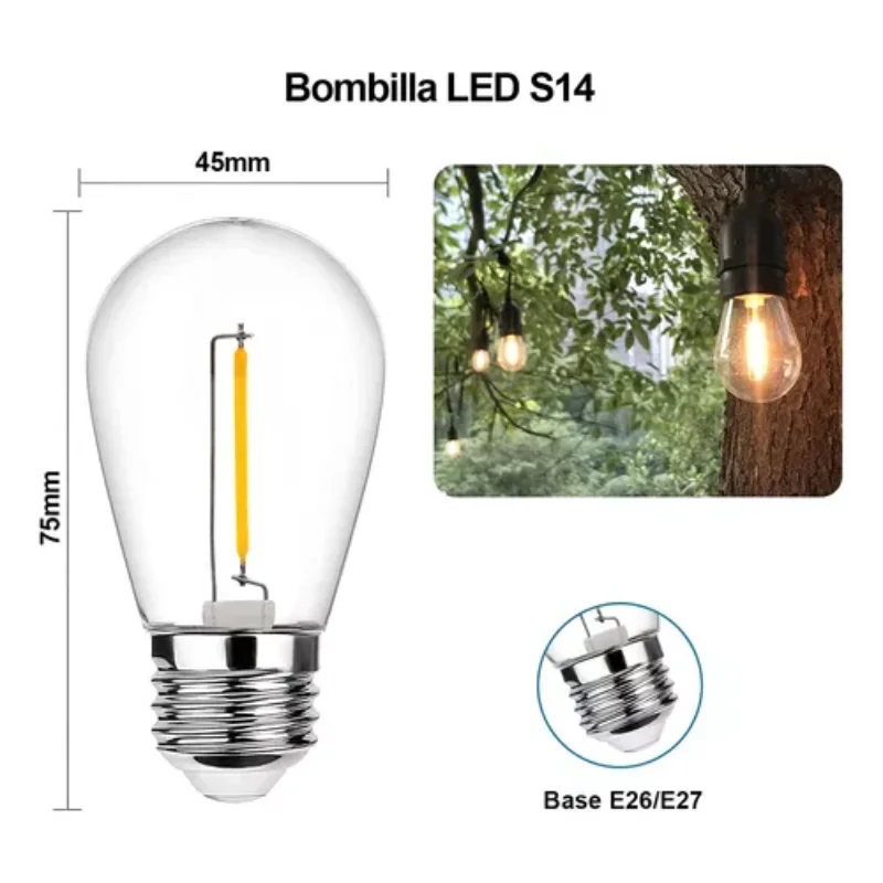 Refletor retrô 1W 2200K E27/E26, refletor de iluminação com 15 lâmpadas
