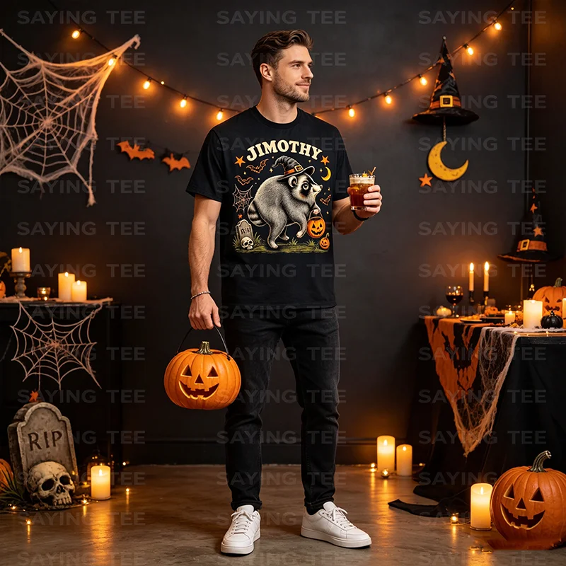 Jimothy Seattle Raccoon Halloween-Shirt, lustiges Tier-Meme-T-Shirt, Y2k Spooky Season, Trick or Treat Nights Wizard Jimothy Tees – Detail 5