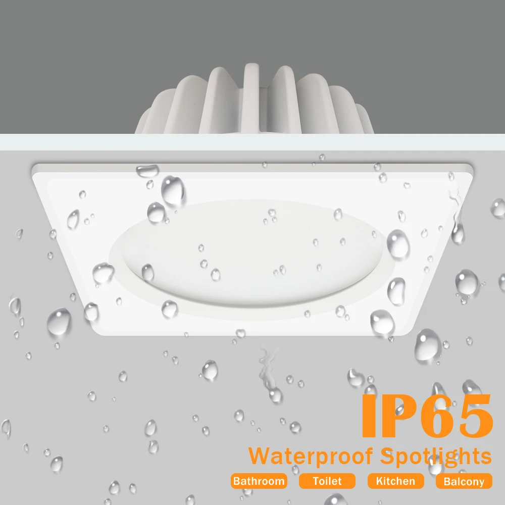 Waterproof LED Downlight 7W 9W 12W 15W Square Recessed Lamp AC110V 220V Indoor IP65 Bathroom Lights Outdoor LED Spot Lighting