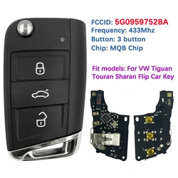 CN001142 Smart Remote 3 Button Flip Key ASK 434MHz ID48 MQB Chip 5G0959752BA Support All Programmer For VW Tiguan Touran Sharan