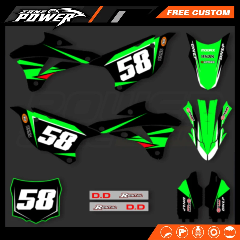 

Powerzone New Style Motorcycle Graphics Decals Stickers Kits for Kawasaki KX85 KX100 KX 85 100 2014-2021 Number Name Custom