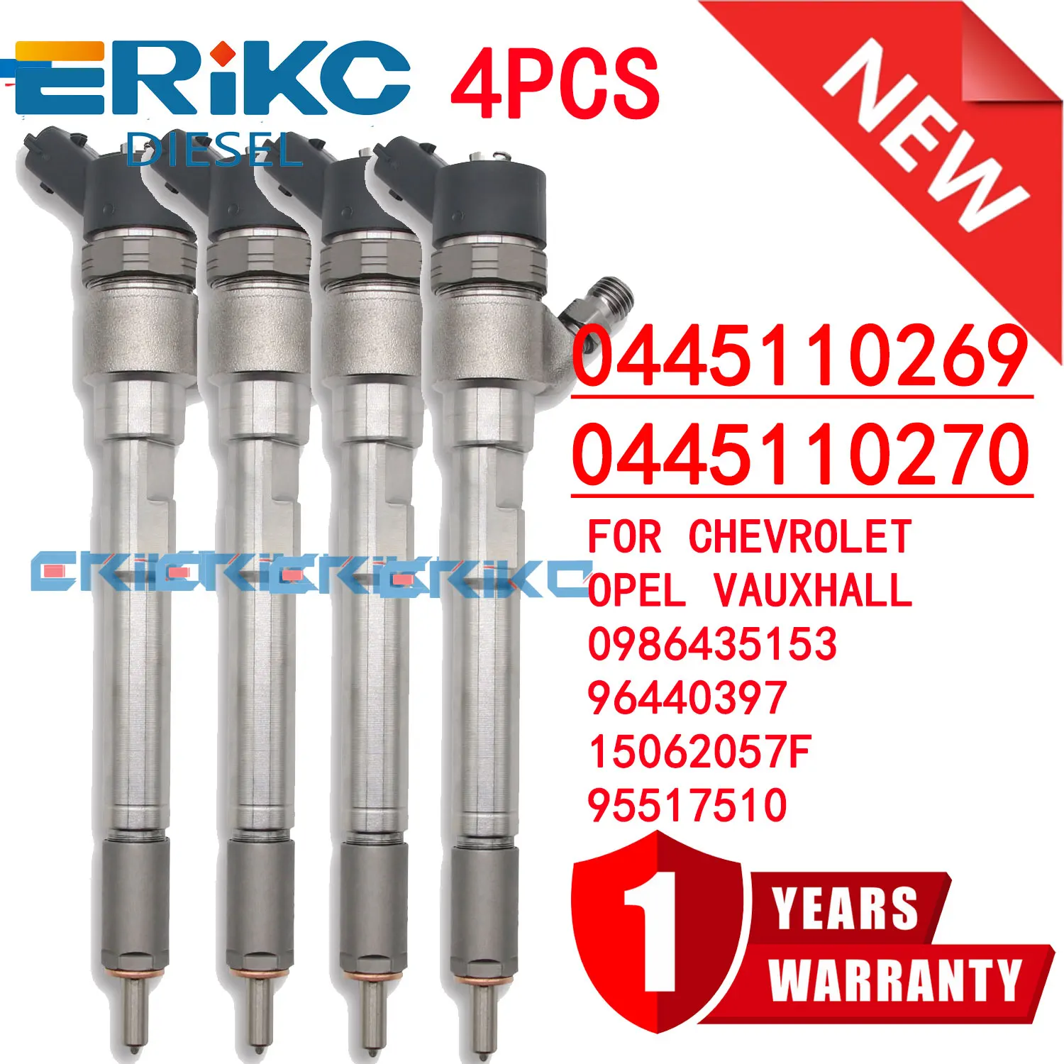 

4PC 0445110270 New Diesel CR Fuel Injector 0445110269 for Chevrolet OPEL VAUXHALL Z 20 0986435153 96440397 15062057F 95517510