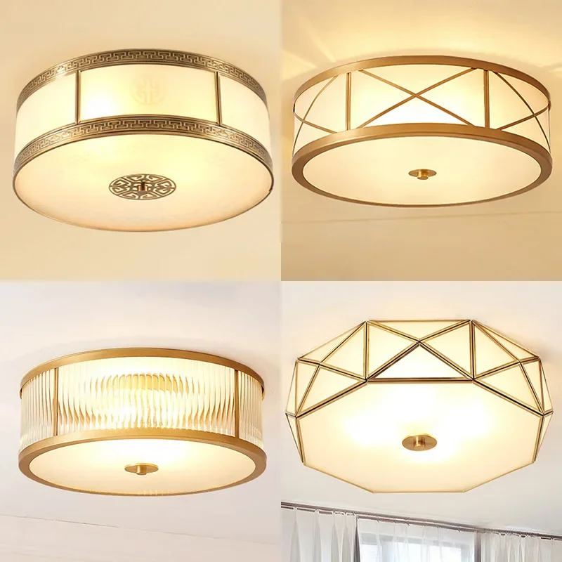 American Copper Body LED Ceiling Light Glass Lampshade With E14 5W Led Lamp Warm White For Home Store Decoration By EMS