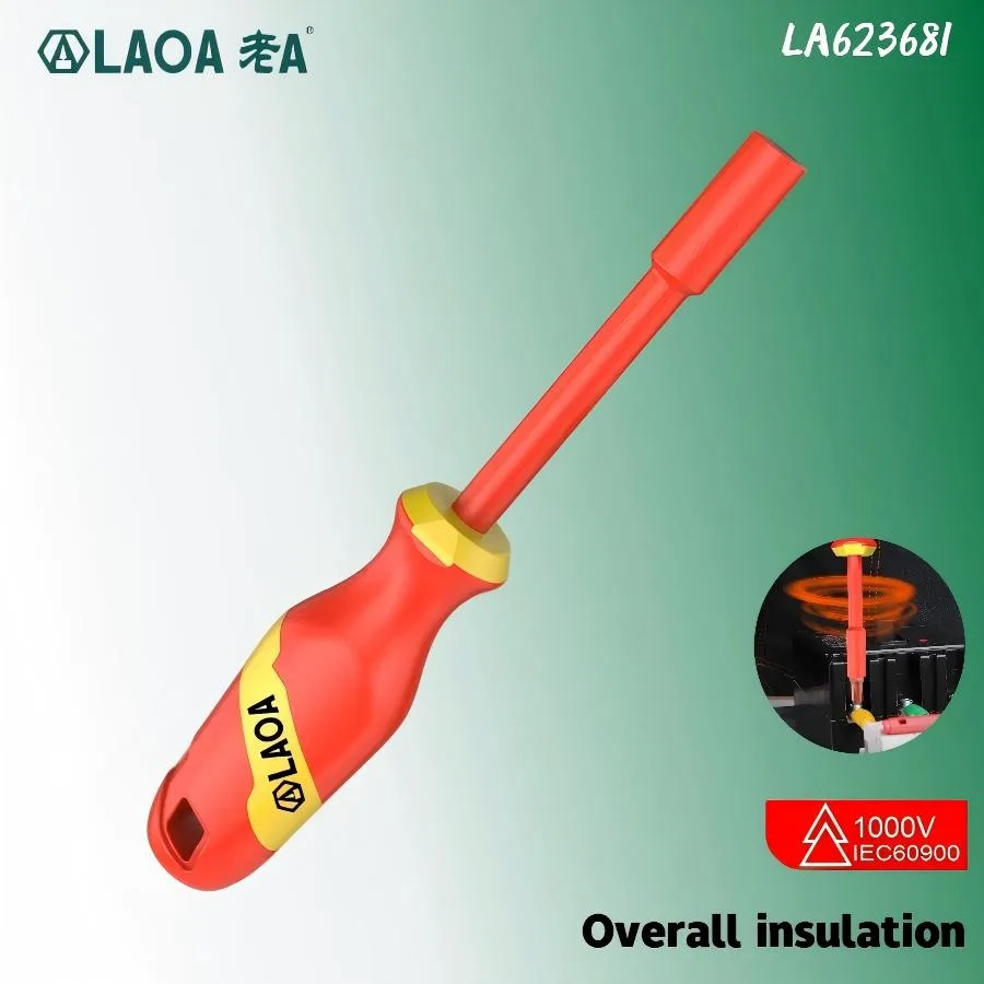 LAOA LA623681 Insulated Injection Screwdriver Handle 1/4" Hex Shank Interchangeable Bit Holder VDE 1000V Electrician Tool