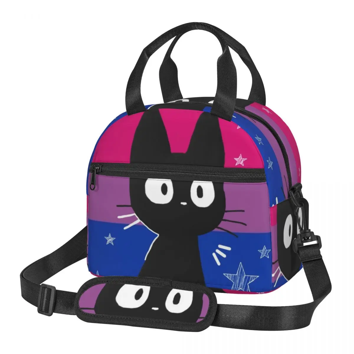 

Сумка для обеда с черным котом, большие изолированные коробки для завтрака с регулируемым плечевым ремнем для женщин и детей, работает Tripr