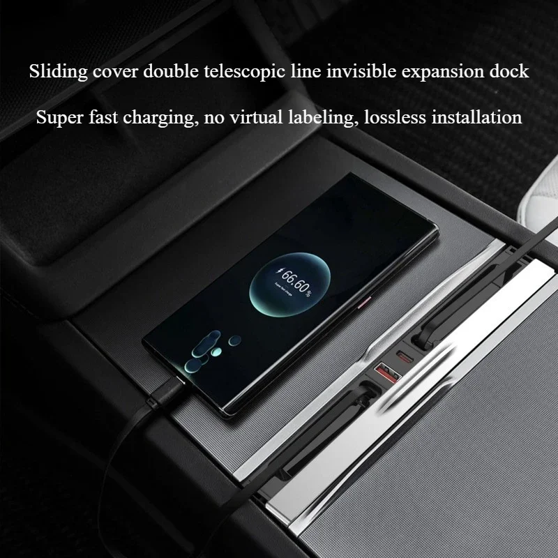 

Док-станция для Tesla Model Y Juniper 2025 65 Вт PD Hub Быстрое зарядное устройство USB-удлинитель Центральная консоль Умный датчик Новая модель 3