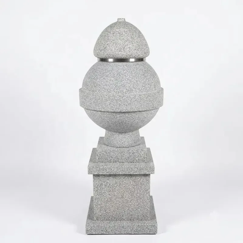 G603 Grey Granite Carved Stone Garden Lantern Two Layer Spherical Head with Base Outdoor Landscape Light Decor