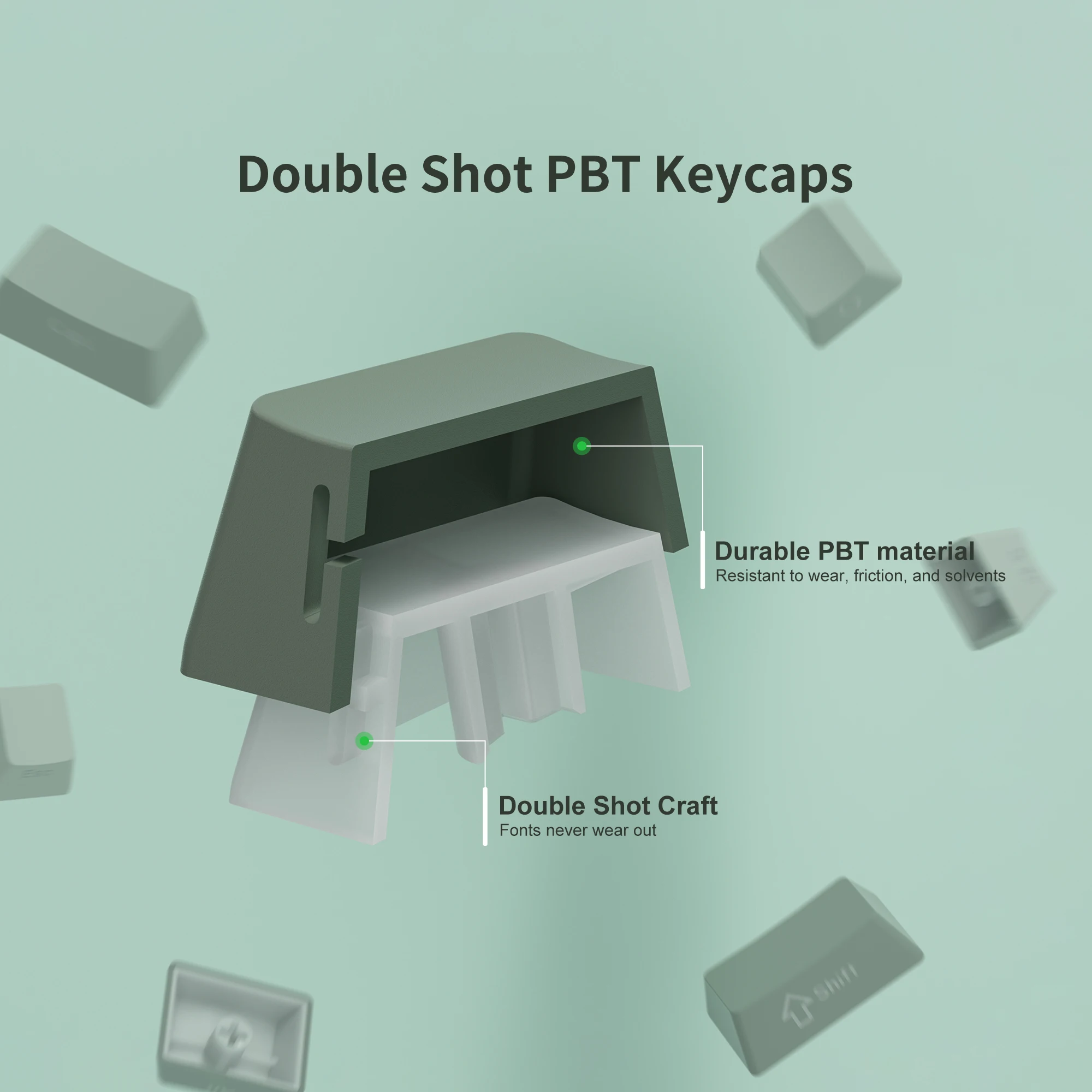 XVX gradiente verde OEM perfil impresión lateral brillo a través de teclas PBT doble disparo retroiluminado teclas para teclado mecánico de jugador
