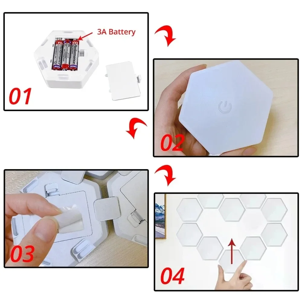 6pcs Touch Control Hexagonal LED Wall Light,Honeycomb Lights, Touch Sensitive Wall Lights, Night Lights, Honeycomb Lights