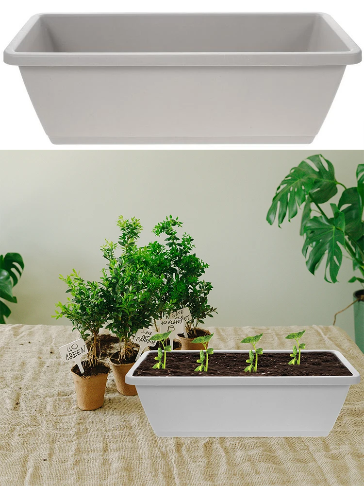 

4 Sets Flower Pot Rectangular Windowsill Flower Plant Pots bonsai Vegetables Growing Container with Trays Yard Porch garden tool
