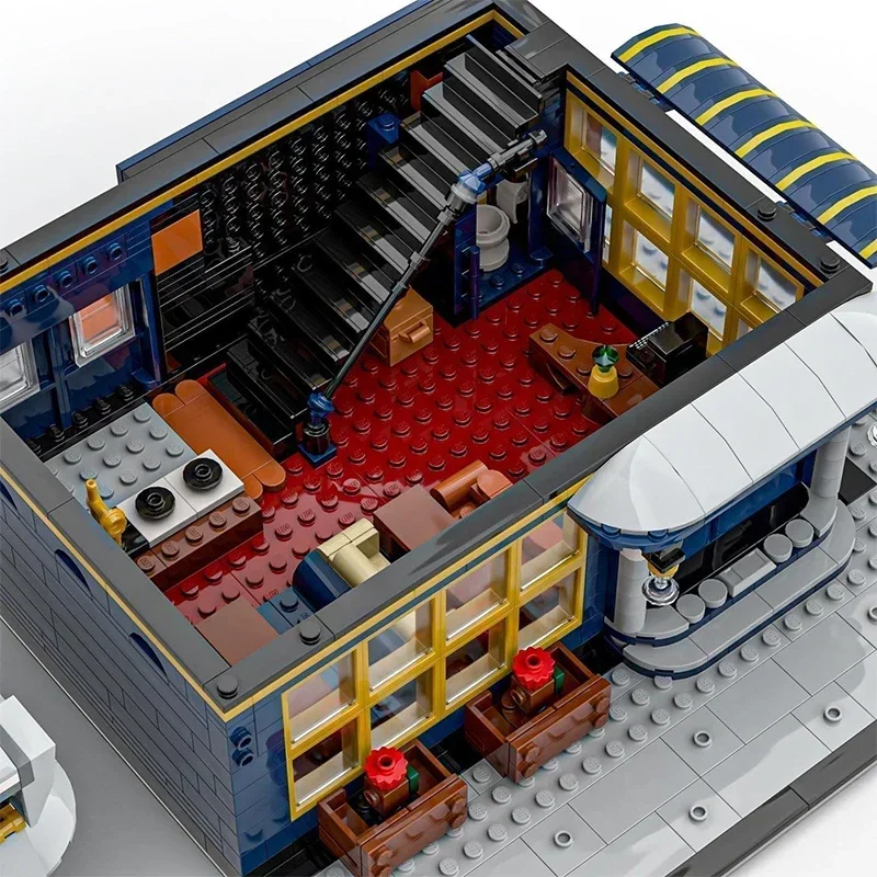 Stad Straat Uitzicht Model Moc Gebouw Bakstenen Hoek Restaurant Technologie Modulaire Blokken Geschenken Kerstspeelgoed Diy Sets Assemblage