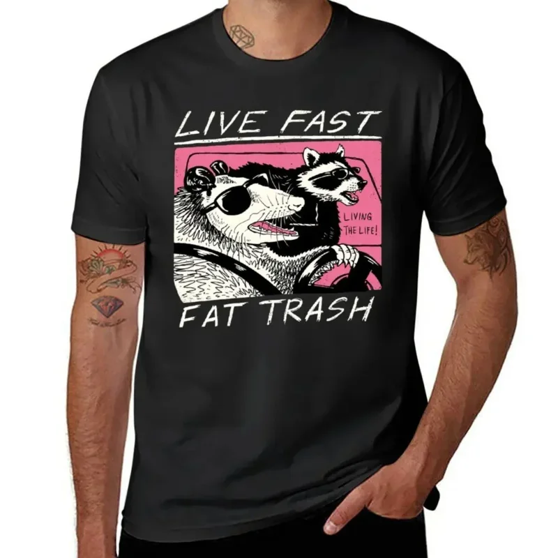 Live Fast Eat Trash for Sale T-shirts Cute T-shirt Round Neck Motion Cool Home USA Size