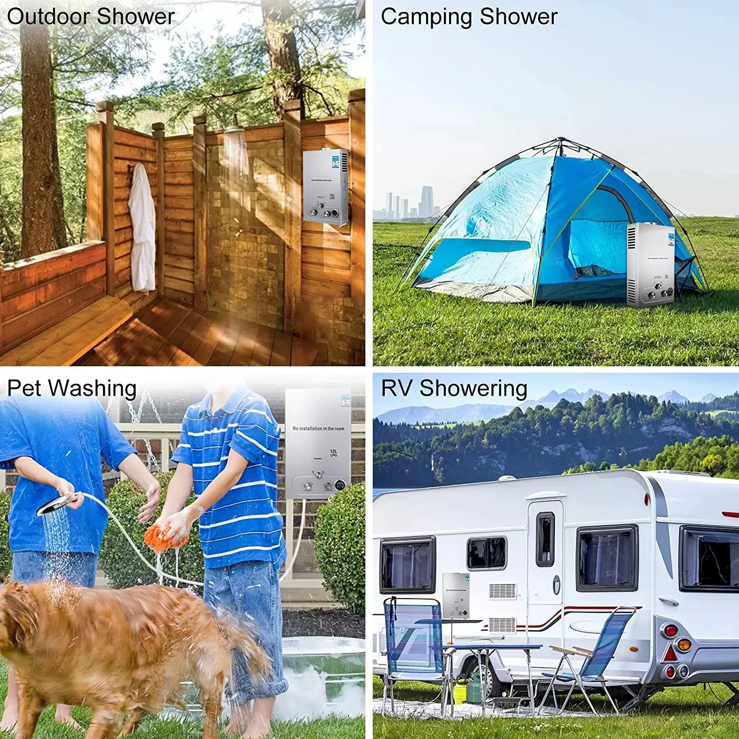 6L 8L 12L 12 KW LPG Tankless เครื่องทำน้ำอุ่น RV & ค่ายโพรเพนแก๊ส CE อนุมัติเครื่องใช้ในบ้าน