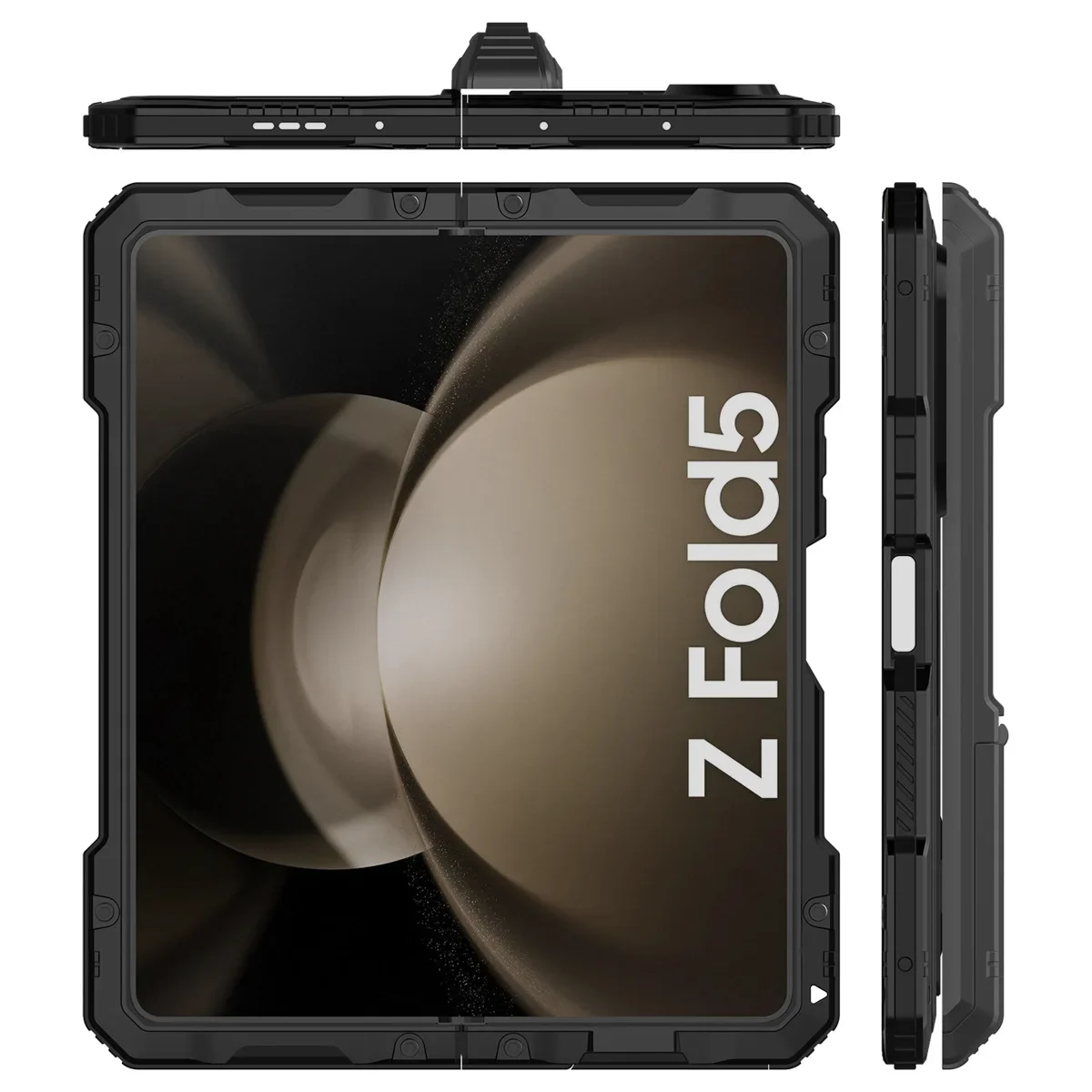 Rugged armored 360 complete phone case for Samsung Galaxy Z Fold5 4 Metallic aluminum shock protection cover