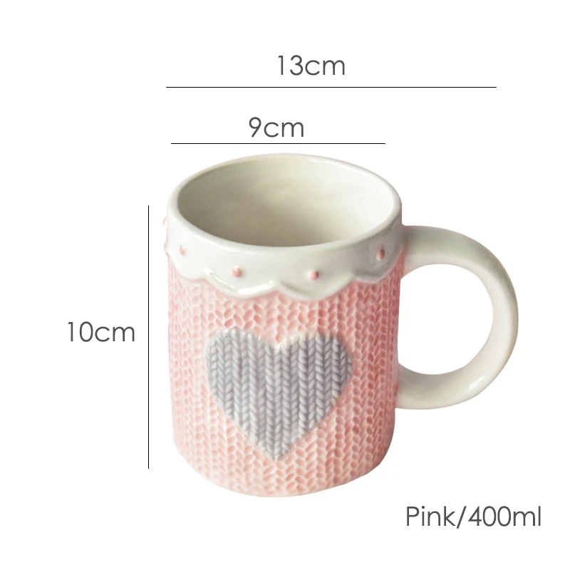 480ml Large Ceramic Coffee Mug Kawaii Bowknot Tea Cup Pink Wool Knitting Mug Dishwasher and Microwave Safe
