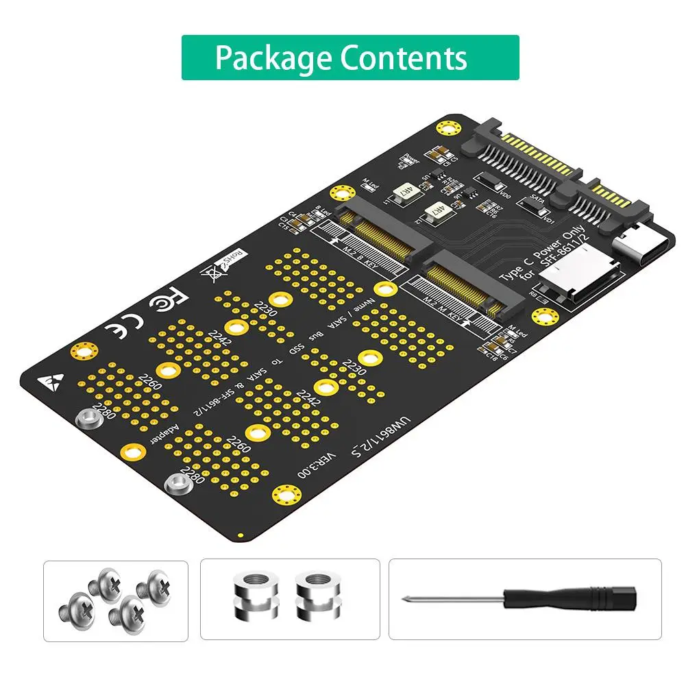 For 2-in-1 NVME M.2 SSD To SATA And SFF-8611 (8612) Adapter Card For M.2(NGFF) NVMe SSD/SATA To SFF-8611/8612 Adapter P3C8