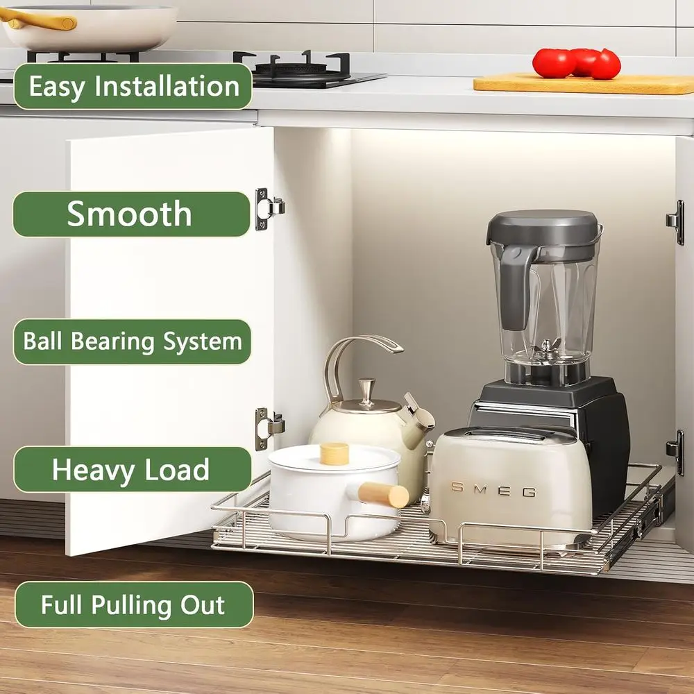 Heavy-Duty Pull-Out Cabinet Organizer, 31.5 Wide x 21.5 Deep, for Kitchen or Bathroom Storage