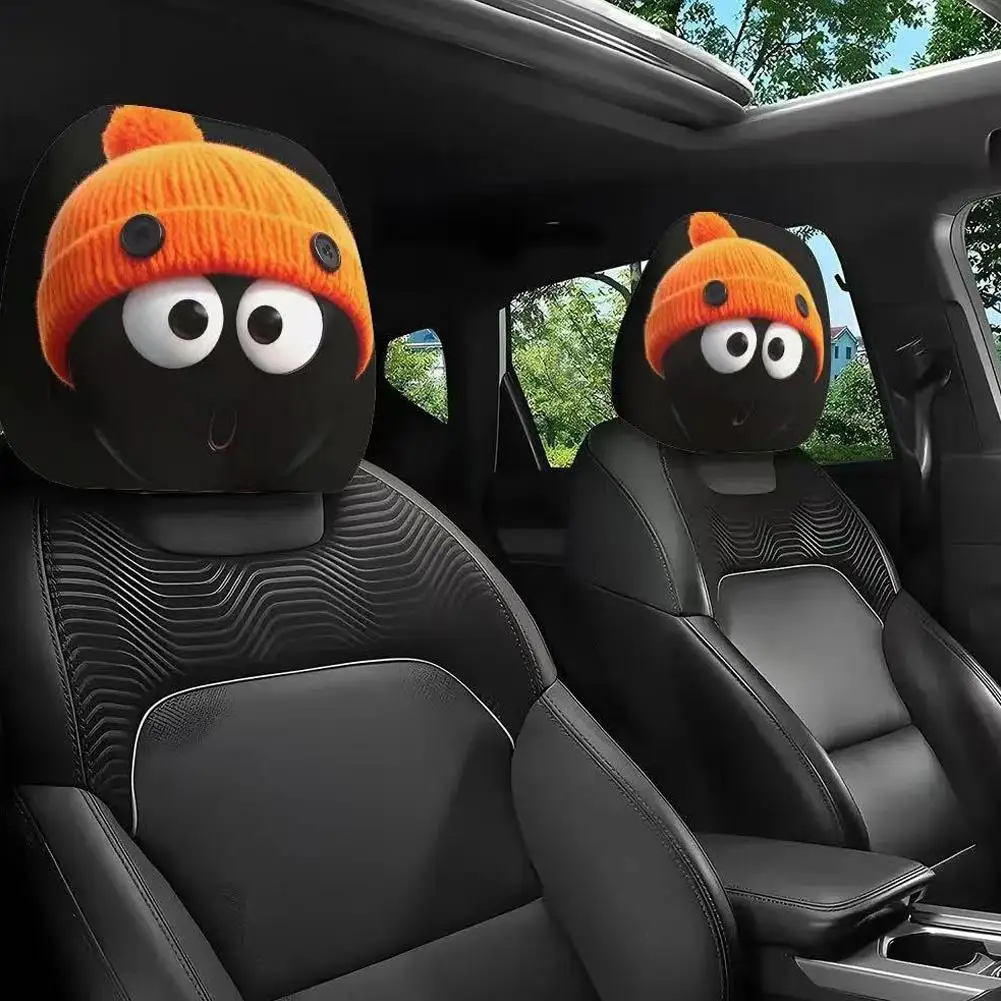 2Pcs Funny Cartoon Car Headrest Covers, Universal Elastic Headrest Protectors, Stretch Fabric Auto Seat Decor Covers